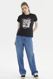 Polera Mujer Básica Negro / Fucsia