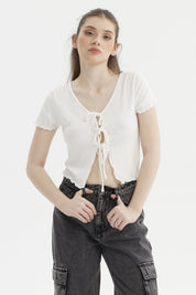 Polera Mujer Amarra Delantero Blanco