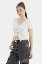Polera Mujer Amarra Delantero Blanco