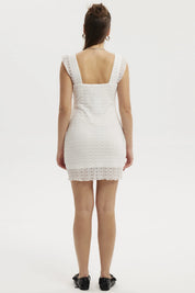 Vestido corto crudo con textura y diseño de encaje sin estampas en tejido ajustado y tirantes anchos