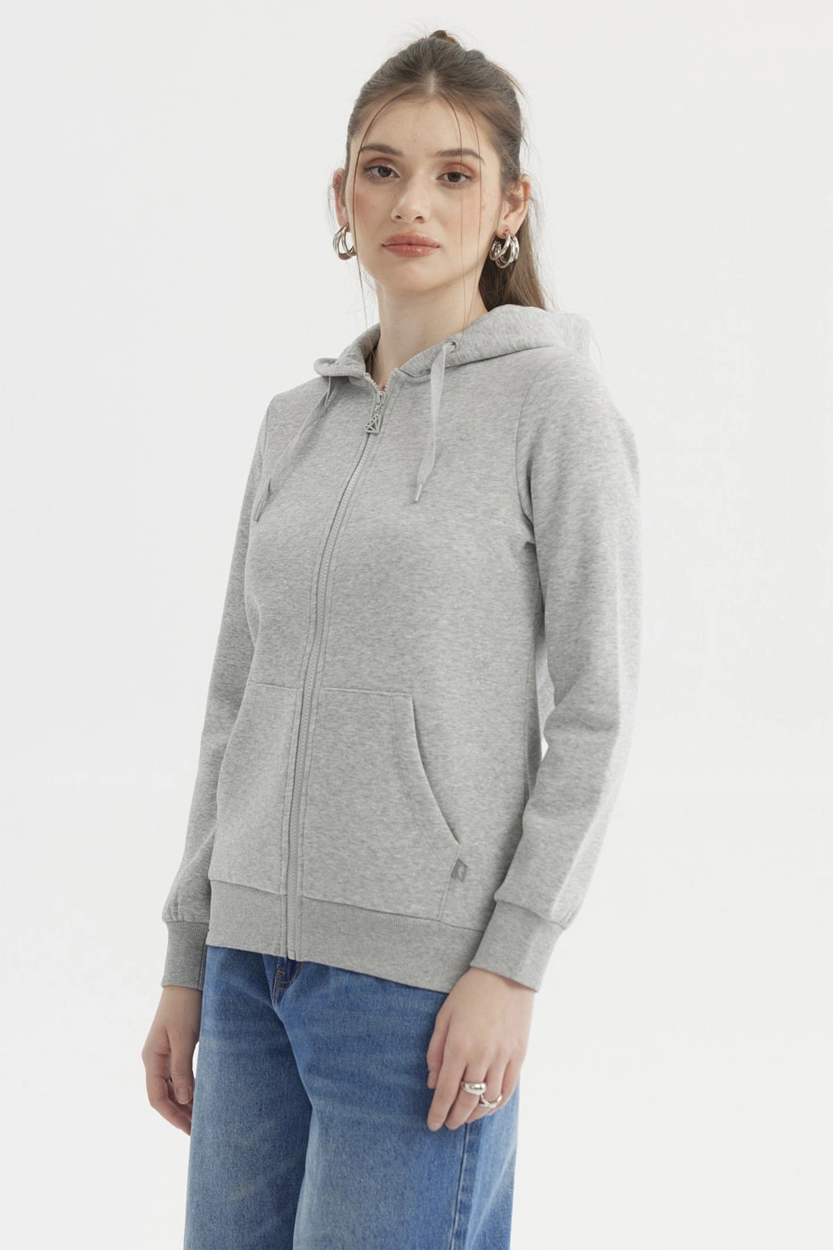 Polerón Mujer Abierto Hodie Gris Melange