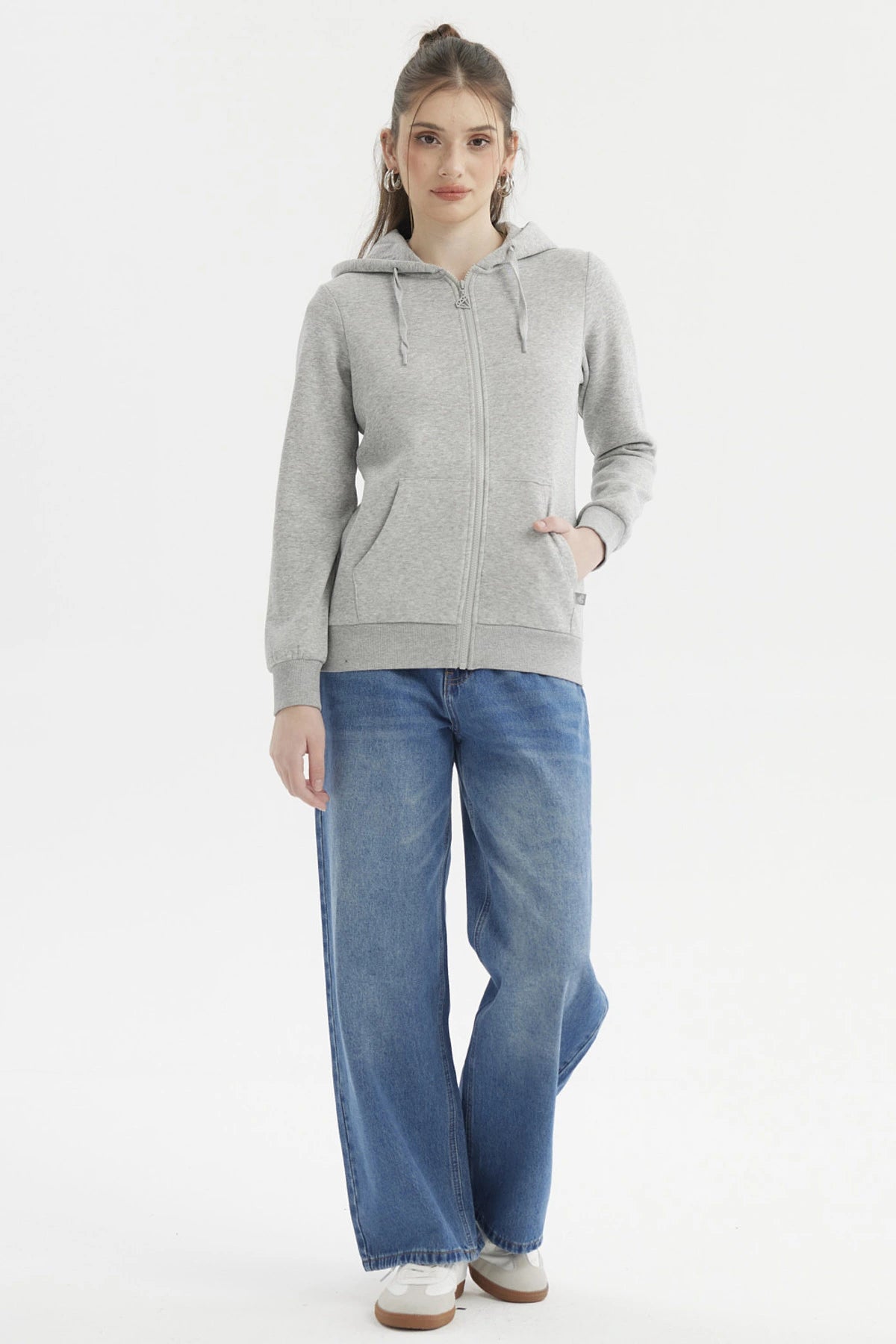 Polerón Mujer Abierto Hodie Gris Melange