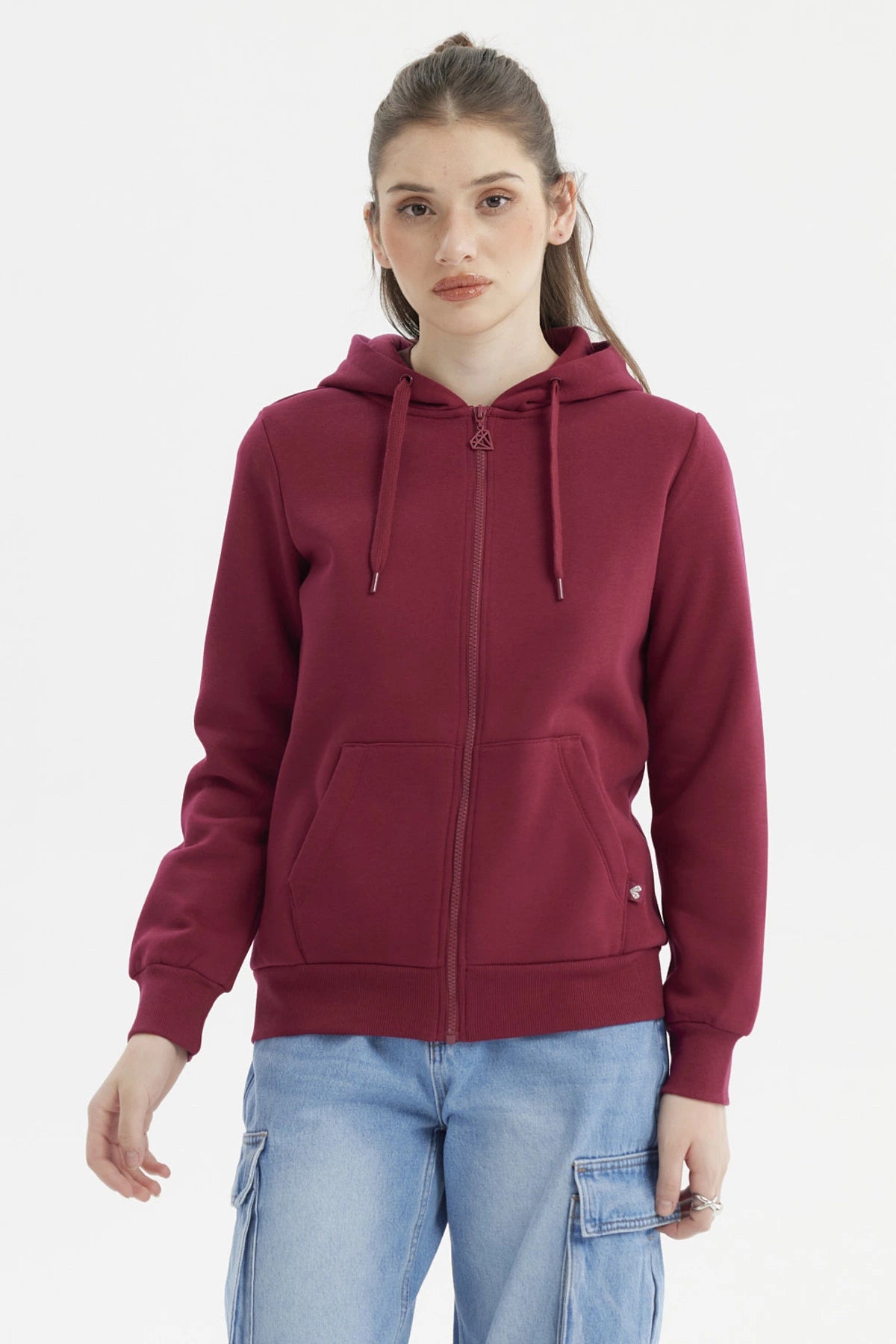 Polerón Mujer Abierto Hodie Vino Oscuro