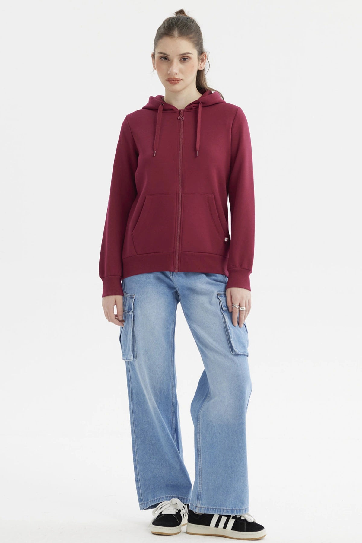 Polerón Mujer Abierto Hodie Vino Oscuro