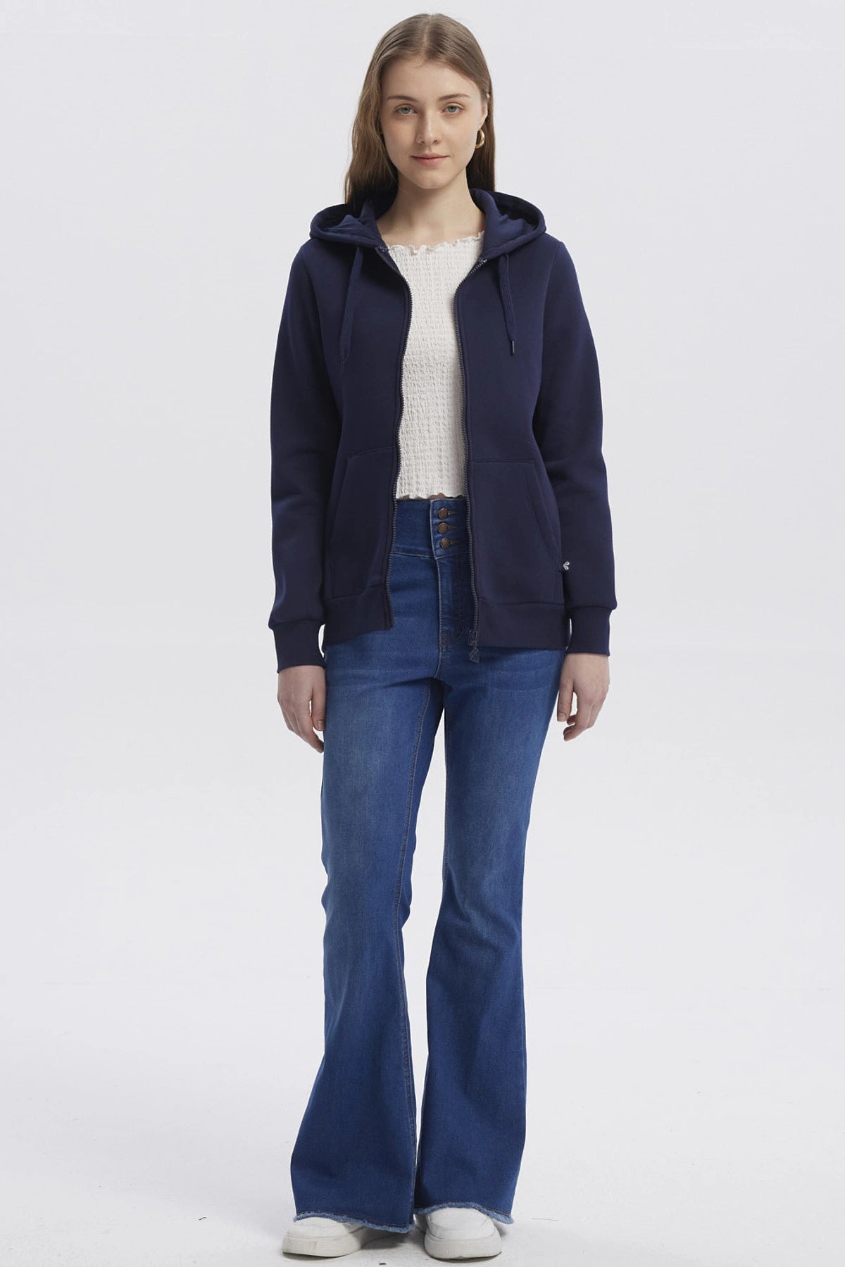 Polerón Mujer Abierto Hodie Azul Oscuro