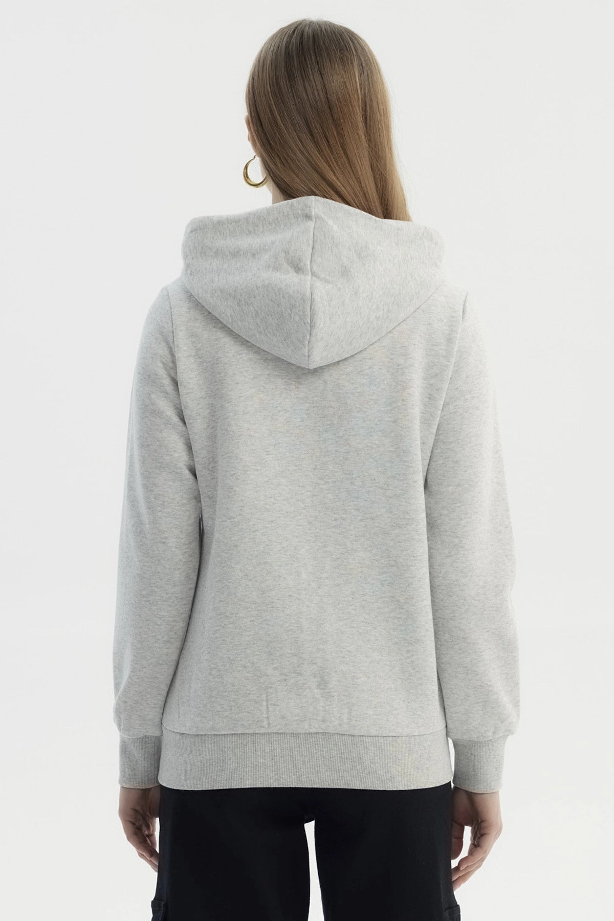 Polerón Mujer Abierto Hodie Gris Melange Claro
