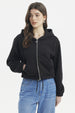 Polerón negro mujer con cierre frontal y capucha diseño crop casual sin estampa visible ideal para días fríos