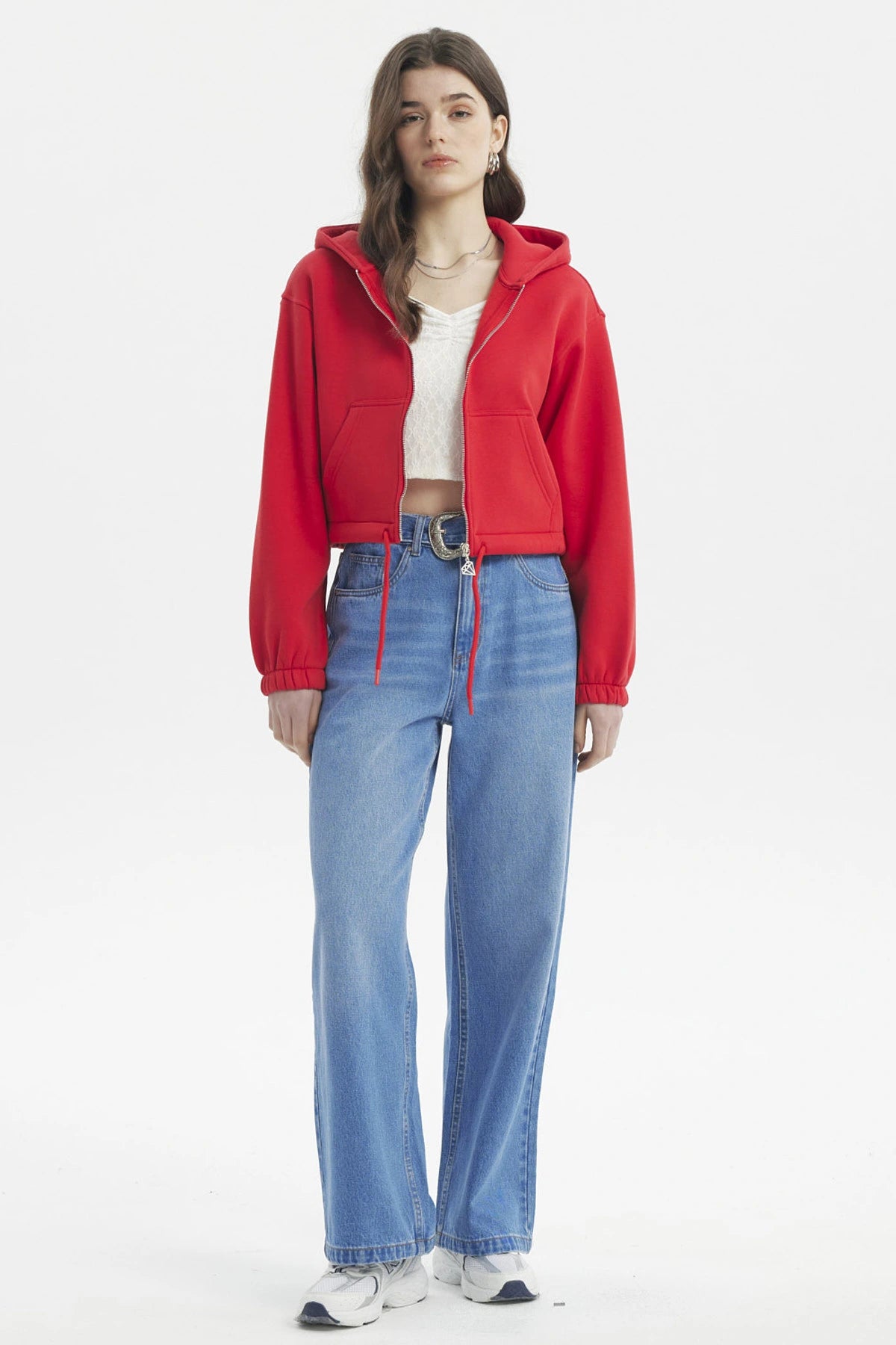 Polerón Mujer Zipper Crop Rojo