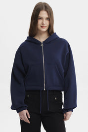 Polerón Mujer Zipper Crop Azul Oscuro