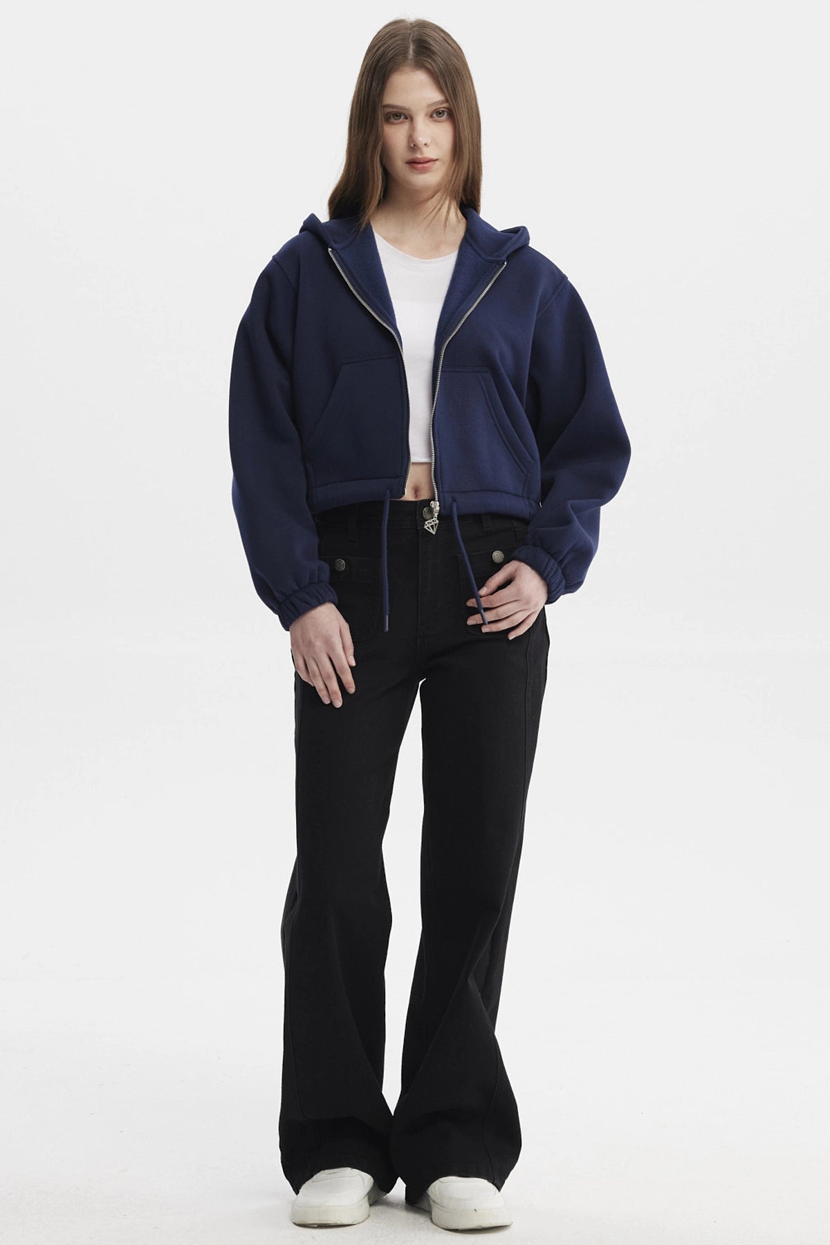 Polerón Mujer Zipper Crop Azul Oscuro