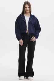 Polerón Mujer Zipper Crop Azul Oscuro