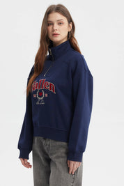 Polerón Mujer Medio Zipper Azul