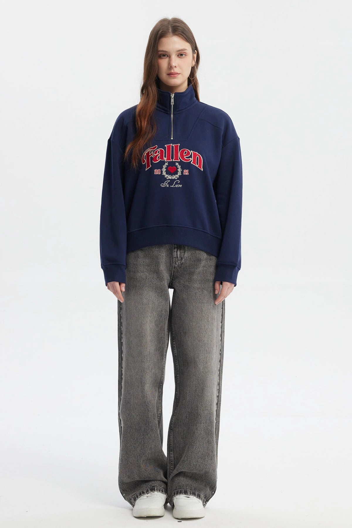 Polerón Mujer Medio Zipper Azul