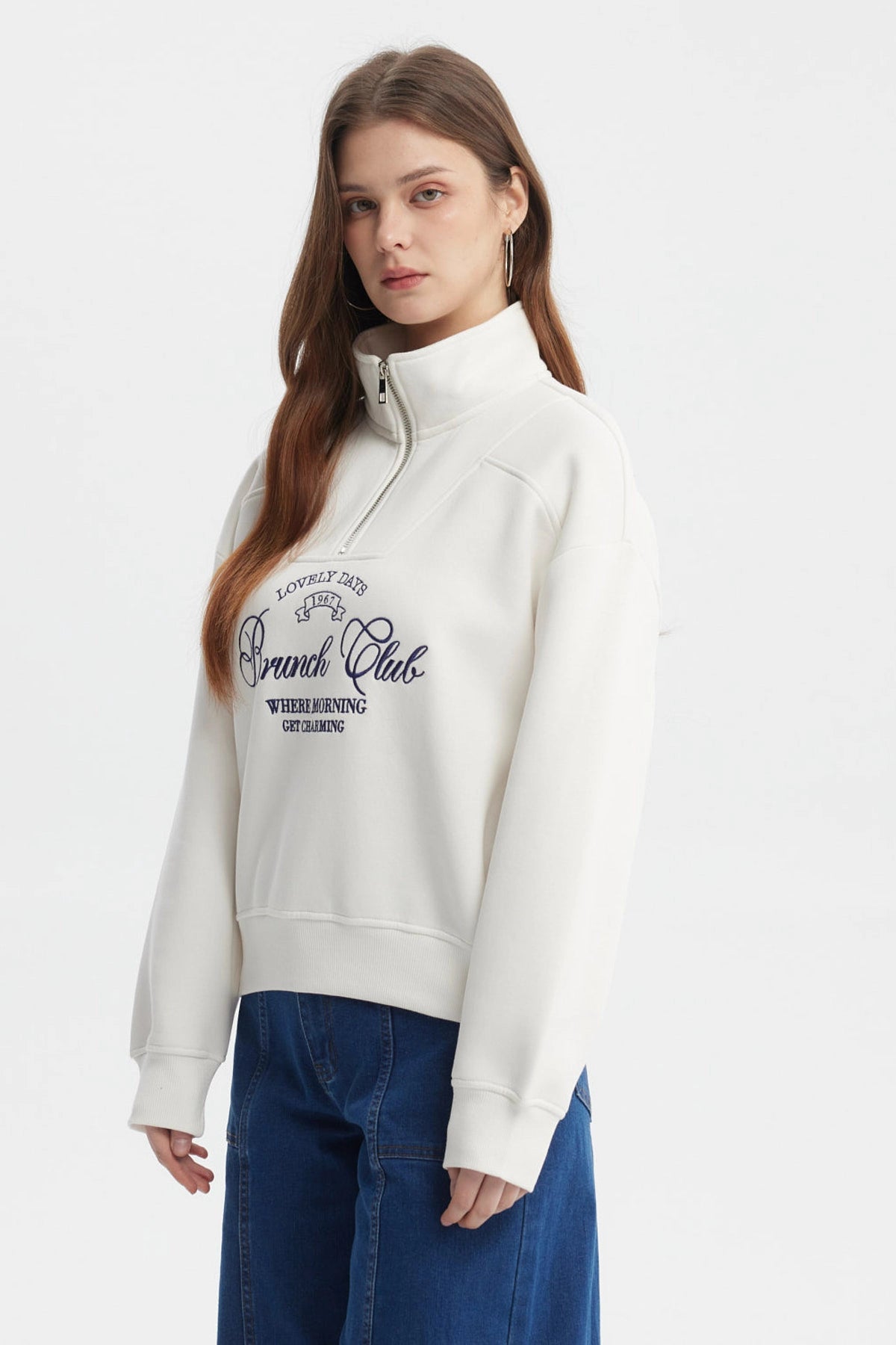 Polerón Mujer Medio Zipper Crudo