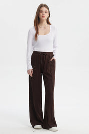 Pantalón Mujer Sastrero Pretina Cordón Café Oscuro