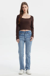 Polera de mujer rib café oscuro de manga larga ajustada sin estampa ideal para un look casual y cómodo
