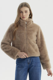 Chaqueta Mujer Peludo Café Claro