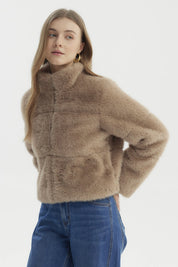 Chaqueta Mujer Peludo Café Claro