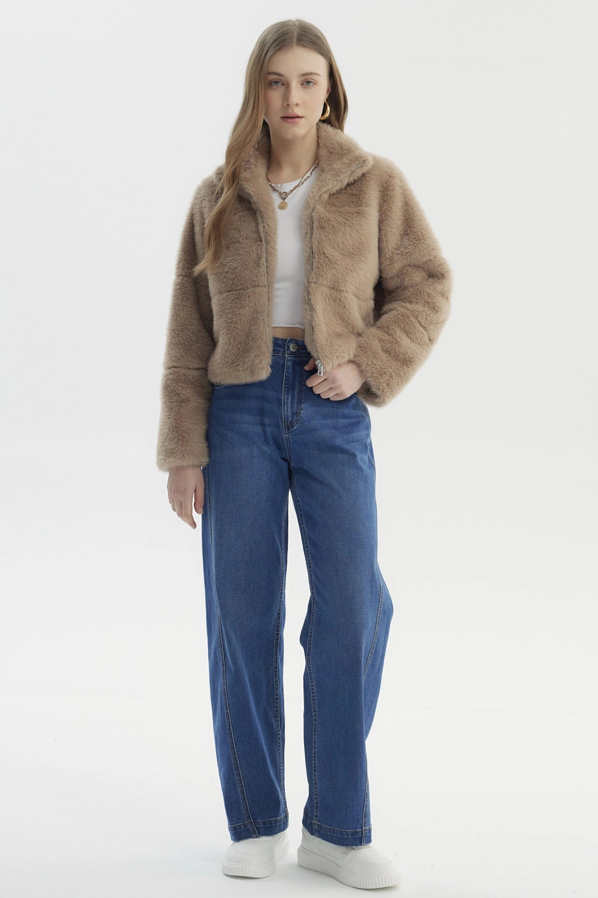 Chaqueta Mujer Peludo Café Claro