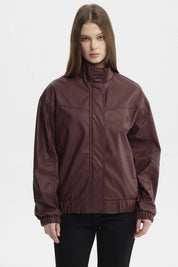 Chaqueta Mujer Oversize Efecto Cuero Vino Oscuro