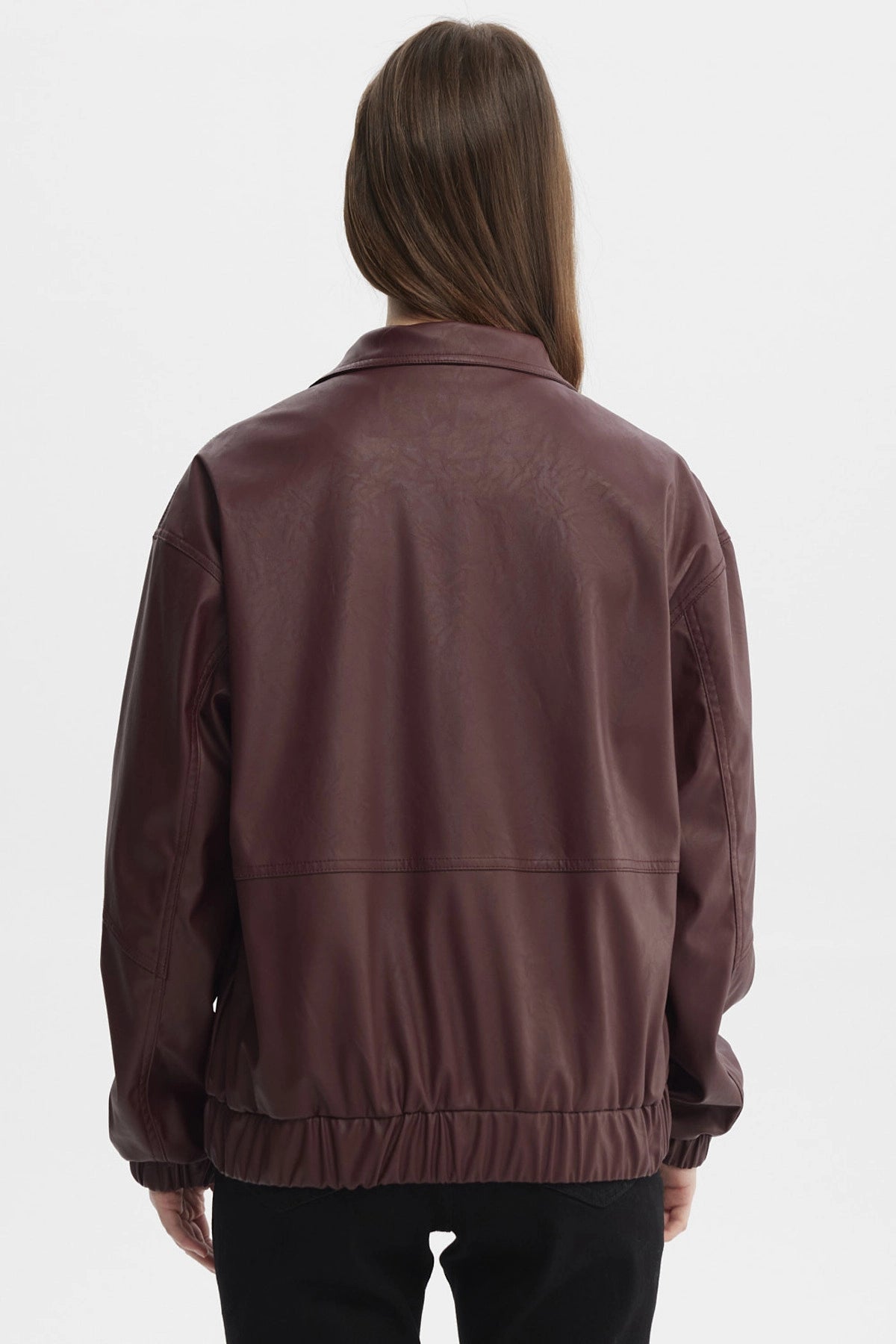 Chaqueta Mujer Oversize Efecto Cuero Vino Oscuro