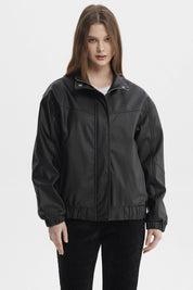 Chaqueta Mujer Oversize Efecto Cuero Negro