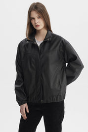 Chaqueta Mujer Oversize Efecto Cuero Negro
