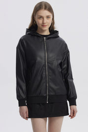 Chaqueta Mujer Efecto Cuero Bonded Negro
