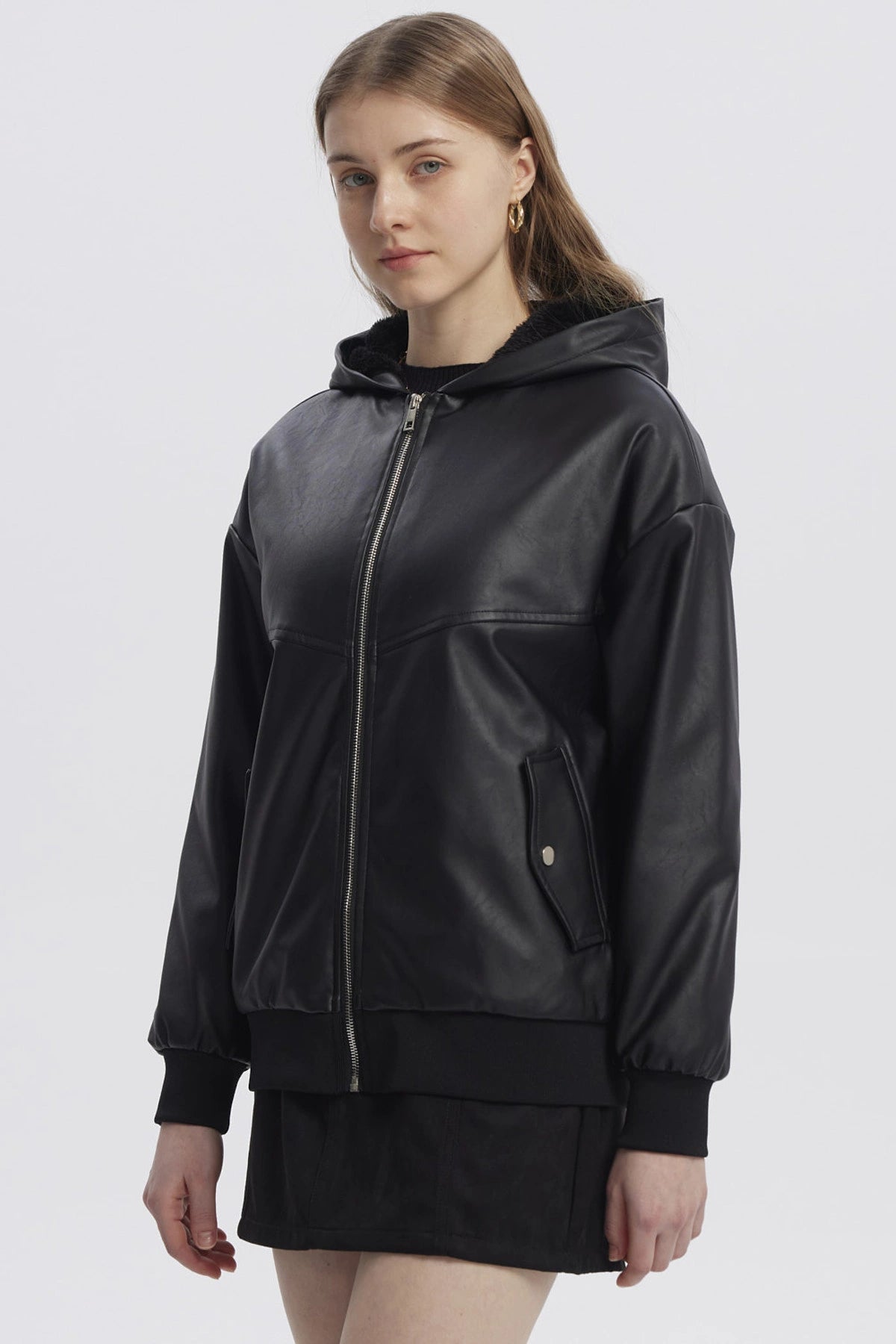 Chaqueta Mujer Efecto Cuero Bonded Negro