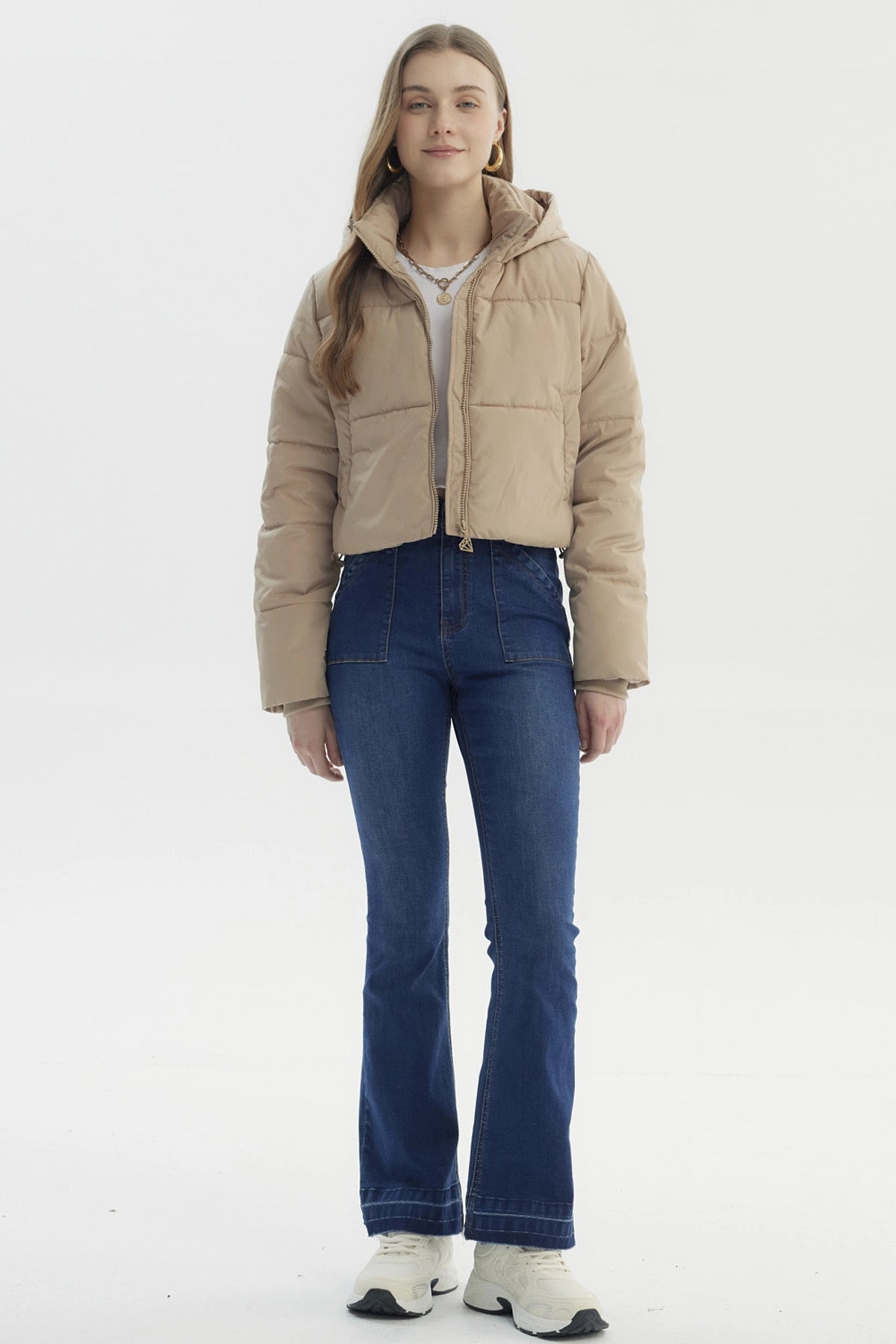 Parka Mujer Wide Acolchado Beige Oscuro