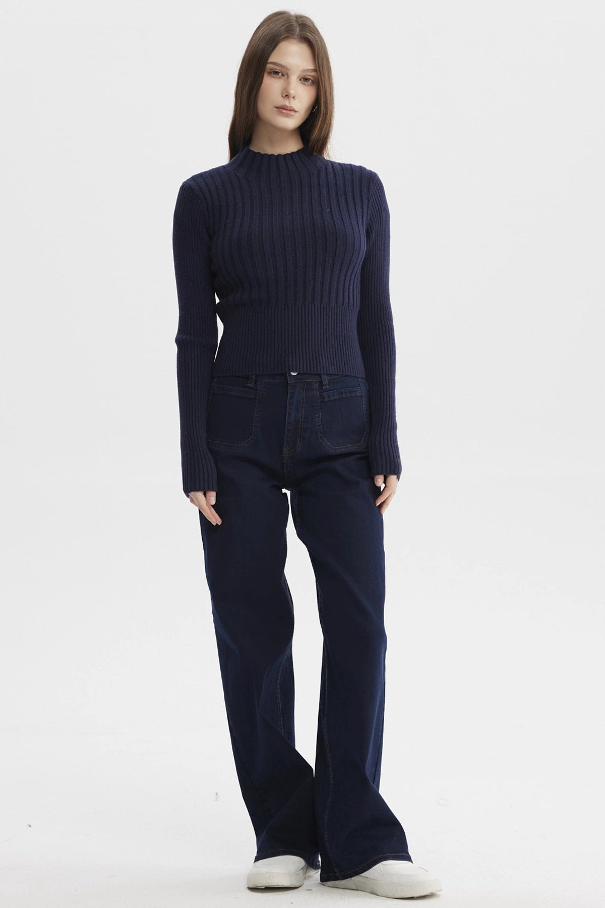 Sweater Mujer Slim Tejido Azul Oscuro