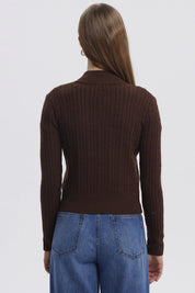 Sweater Mujer Cuello Con Cierre Café Oscuro