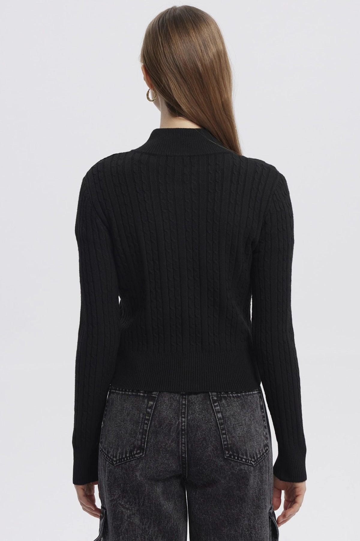 Sweater Mujer Cuello Con Cierre Negro