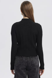 Sweater Mujer Cuello Con Cierre Negro