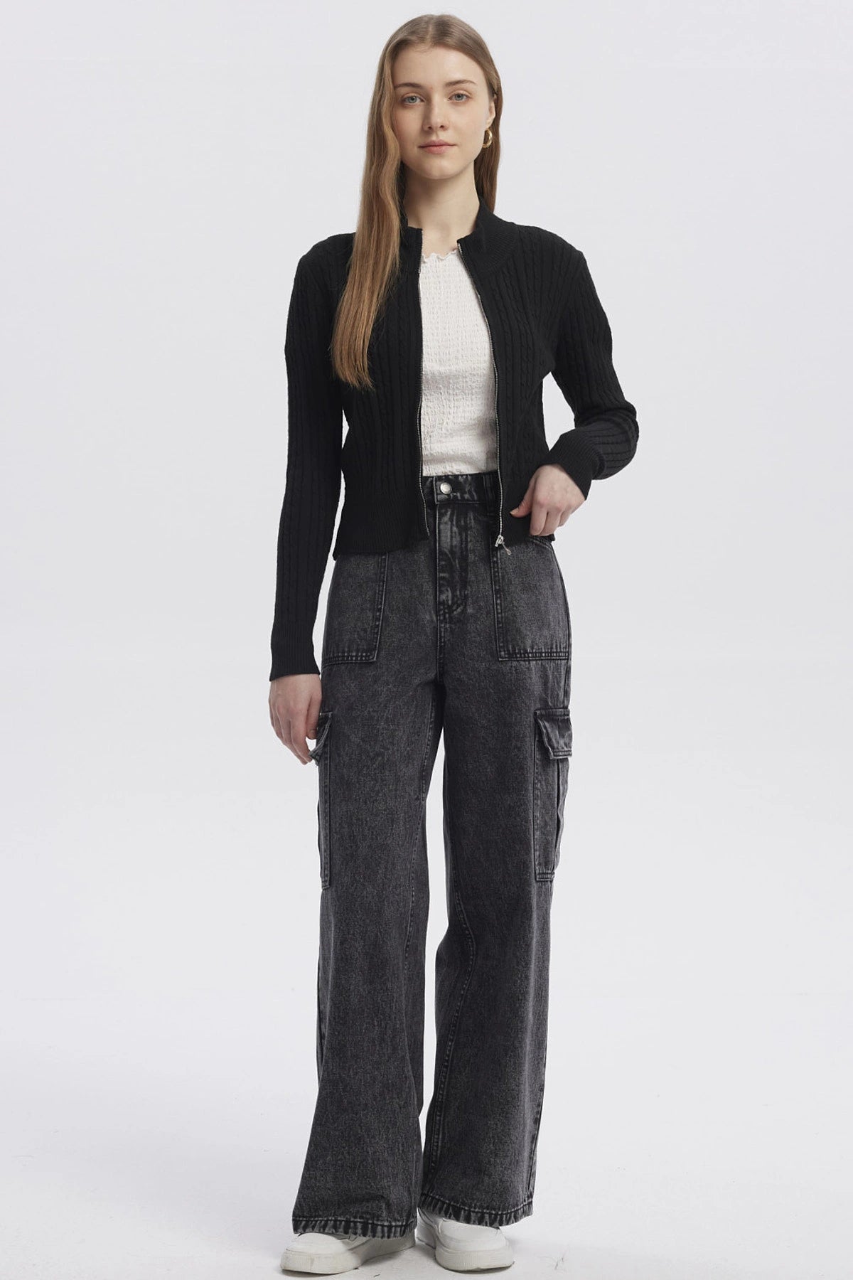 Sweater Mujer Cuello Con Cierre Negro