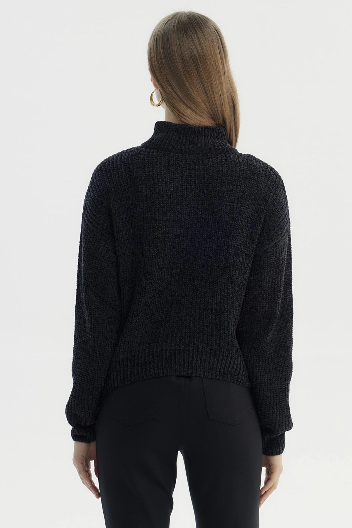 Sweater Mujer Half Zipper Negro