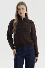 Sweater Mujer Half Zipper Chocolate