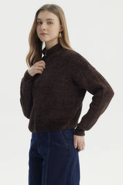 Sweater Mujer Half Zipper Chocolate
