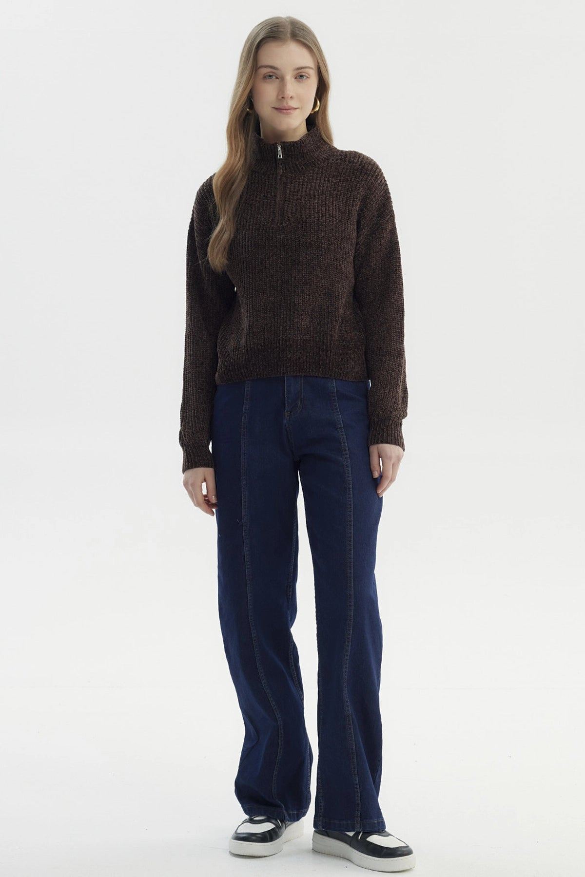 Sweater Mujer Half Zipper Chocolate