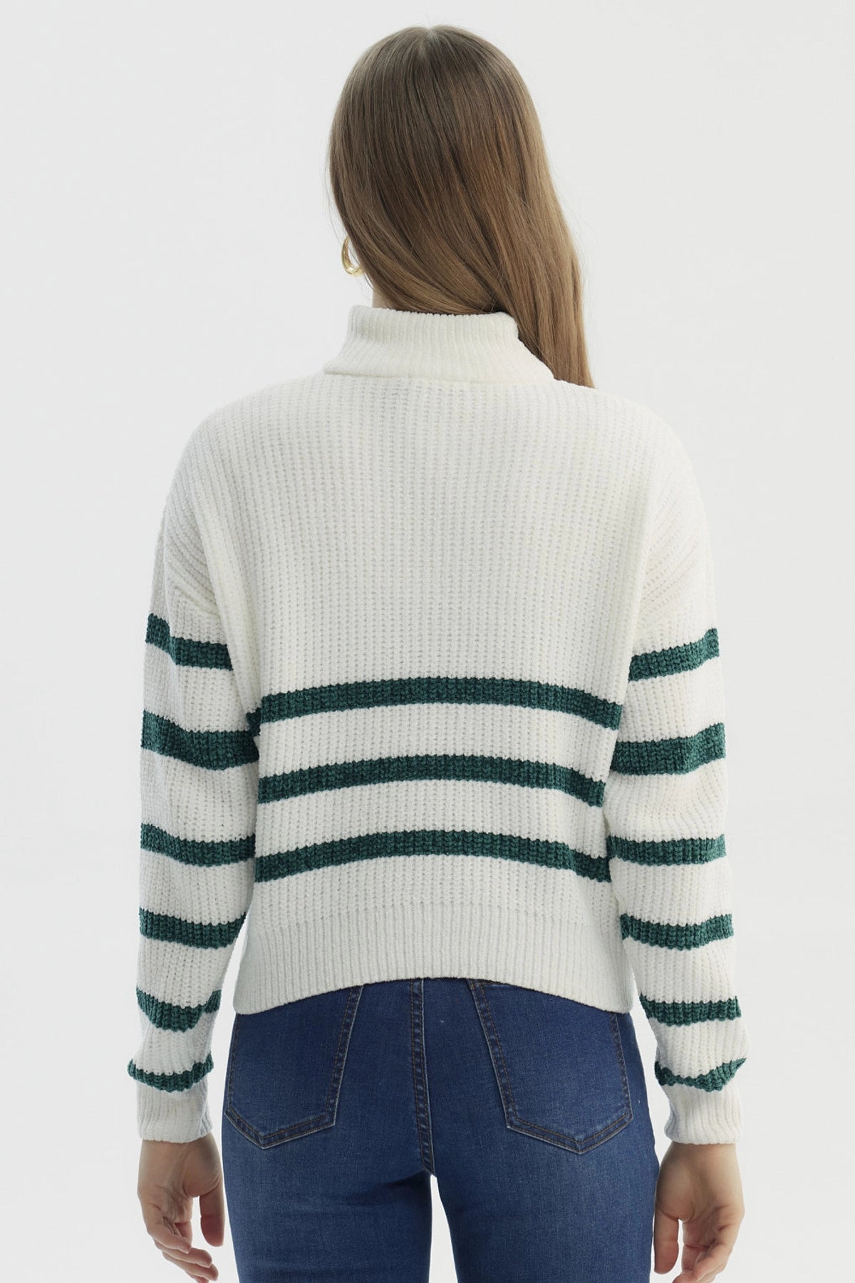 Sweater Mujer Half Zipper Crudo/Verde