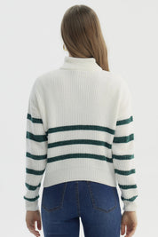 Sweater Mujer Half Zipper Crudo/Verde