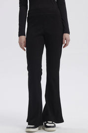 Pantalón Mujer Flare Rib Negro