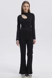 Pantalón Mujer Flare Rib Negro