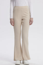 Pantalón Mujer Flare Rib Beige