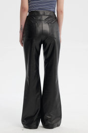Pantalón Mujer Flare Efecto Cuero Negro