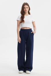 Pantalón Buzo Mujer Wide Leg Azul Oscuro