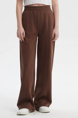 Pantalón Buzo Mujer Wide Leg Café Oscuro