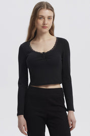 Polera Mujer Cuello V Ajustado Negro