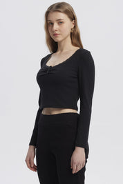 Polera Mujer Cuello V Ajustado Negro