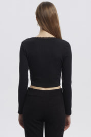 Polera Mujer Cuello V Ajustado Negro